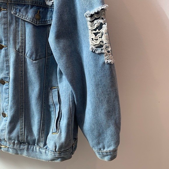 Womens Light Blue Ripped Denim Jacket - Picture 8 of 9